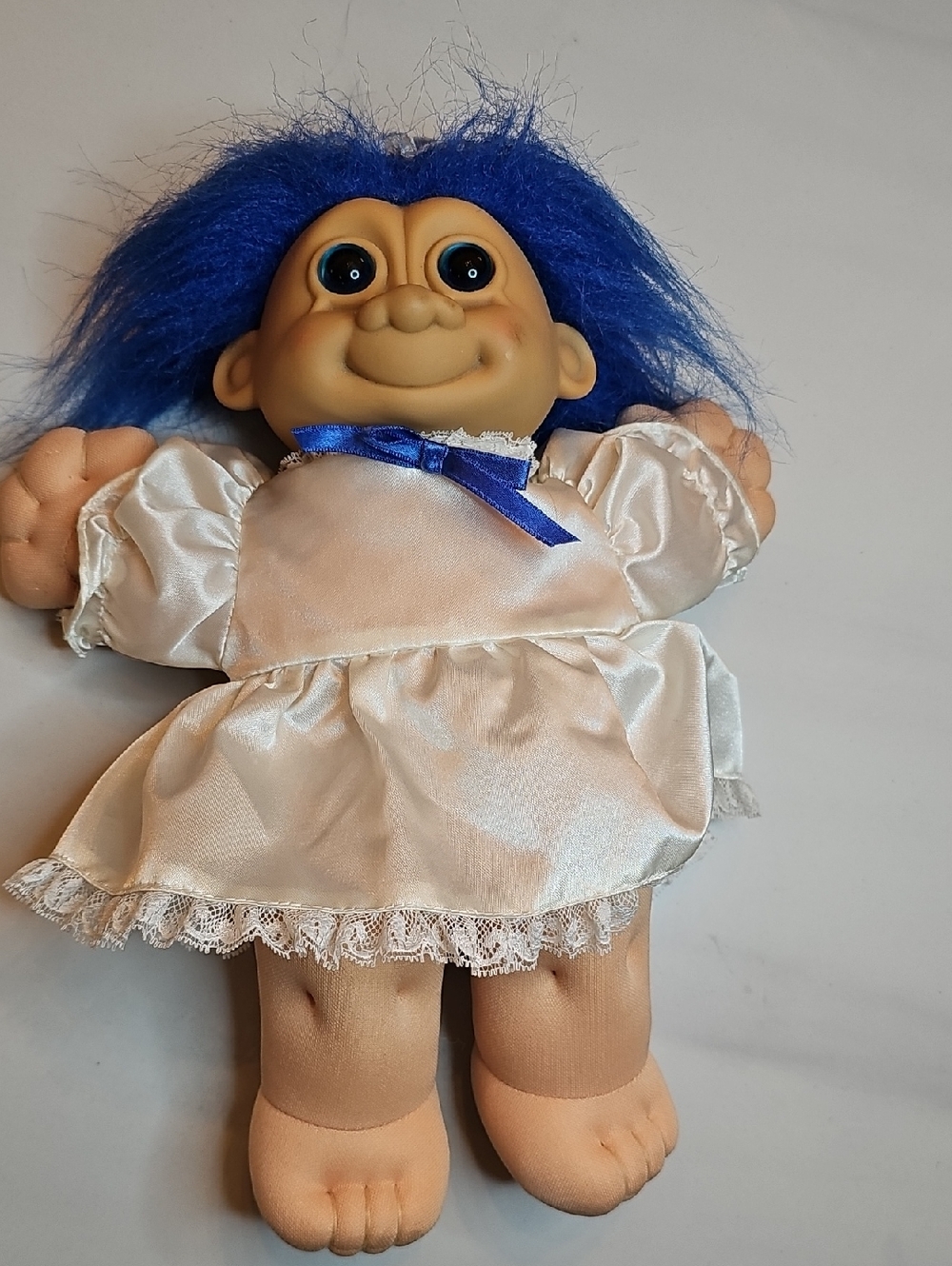 Russ Blue-Haired Troll Doll in White Dress